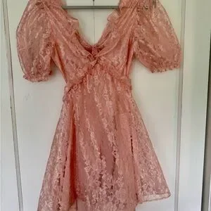 chinese dress ladies Lace Overlay Pink Rose Ruched Dress